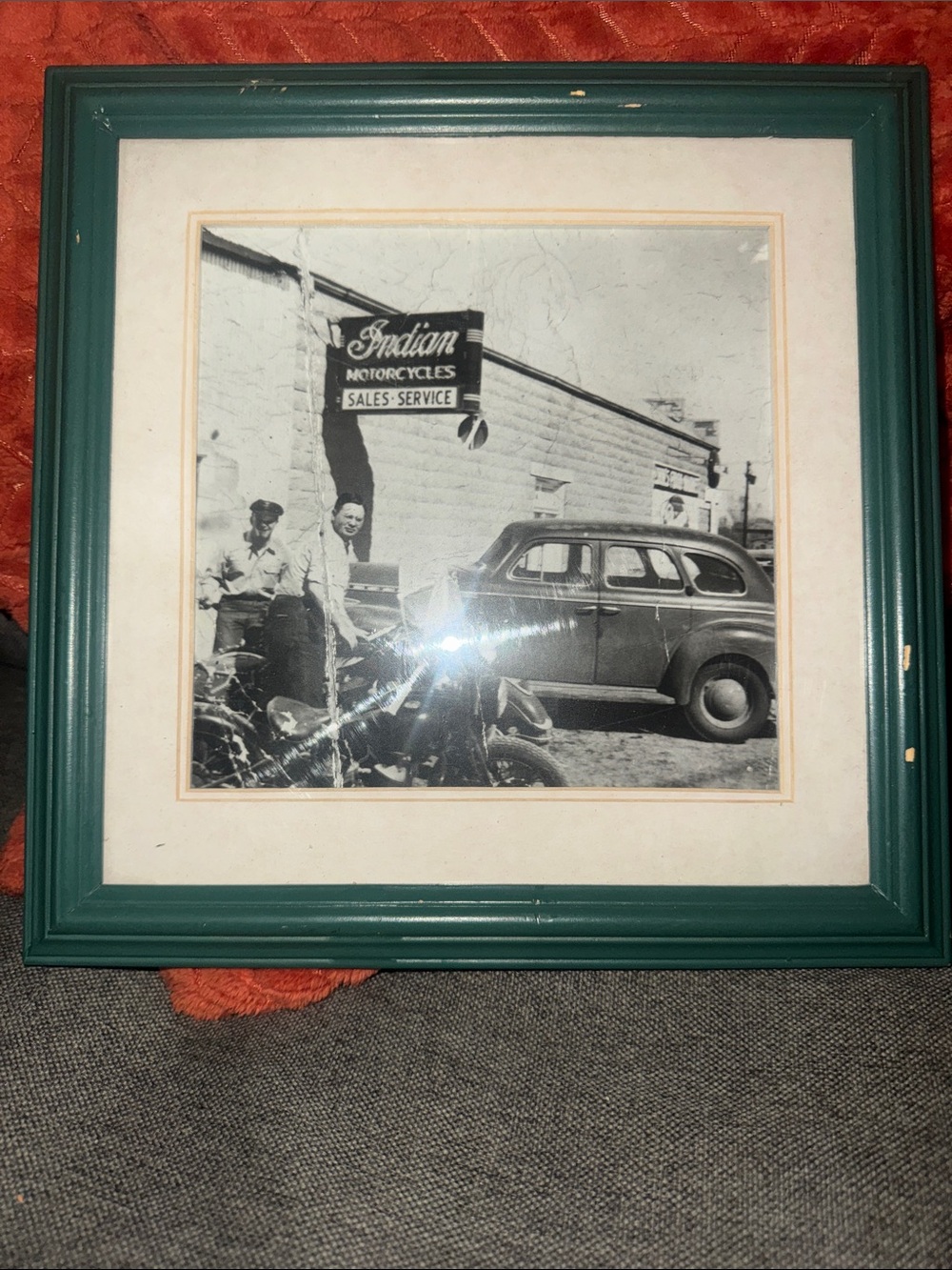 Vintage 1940s Indian Motorcycles Dealership Framed Photograph | Original store